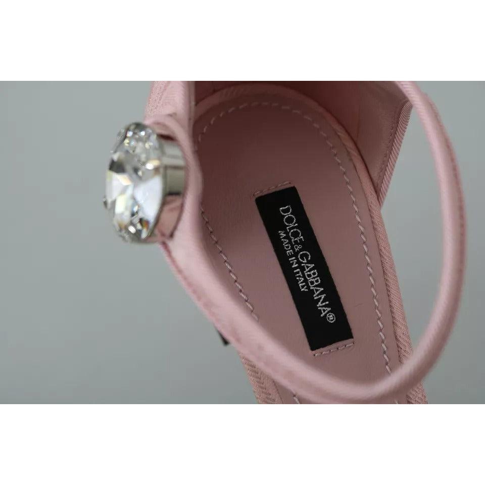 Dolce &amp; Gabbana Pink Brocade Crystal Lily Ankle Strap Shoes