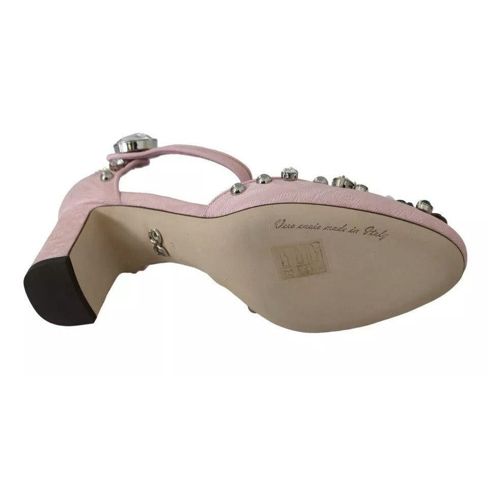 Dolce &amp; Gabbana Pink Brocade Crystal Lily Ankle Strap Shoes