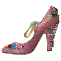 Dolce & Gabbana Pink Embellished Fur Mary Jane Pumps Shoes