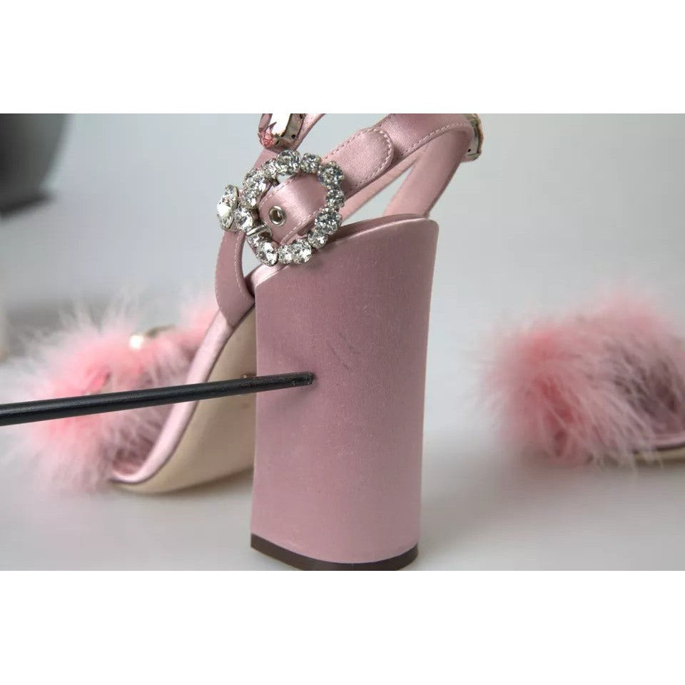 Dolce & Gabbana Pink Turkey Feather Embellished Sandals Shoes