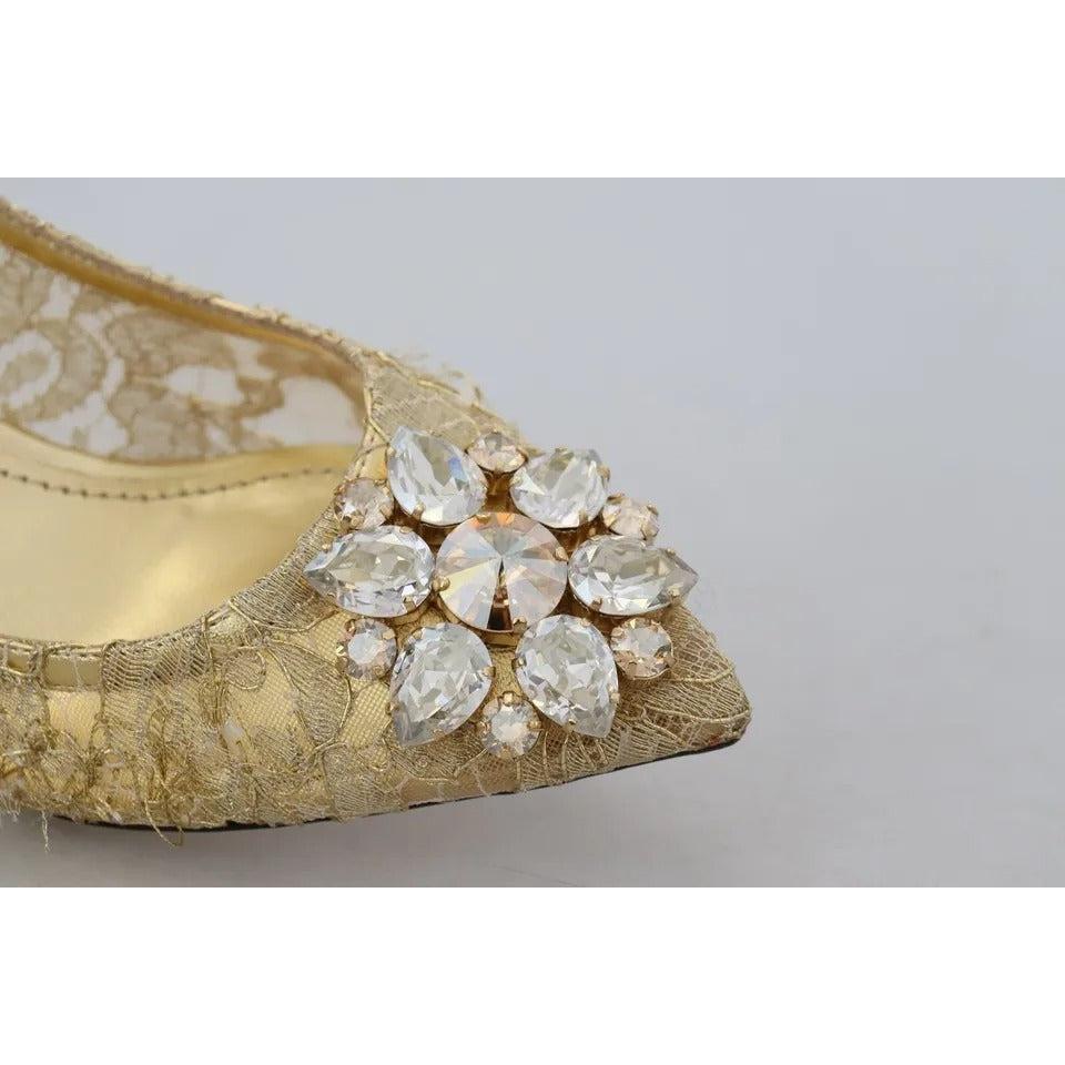 Dolce &amp; Gabbana Gold Taormina Lace Crystal Heels Pumps Shoes