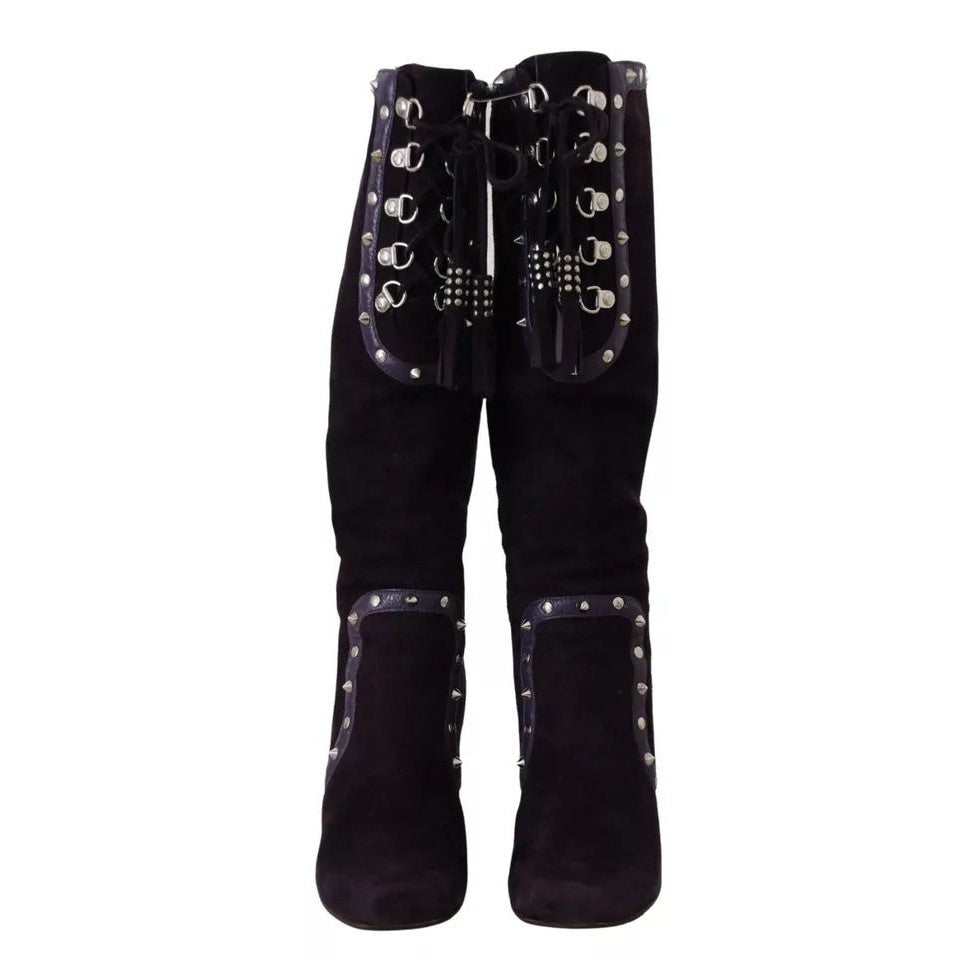 Dolce & Gabbana Purple Suede Leather Studded High Boots Shoes