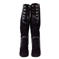 Dolce & Gabbana Purple Suede Leather Studded High Boots Shoes