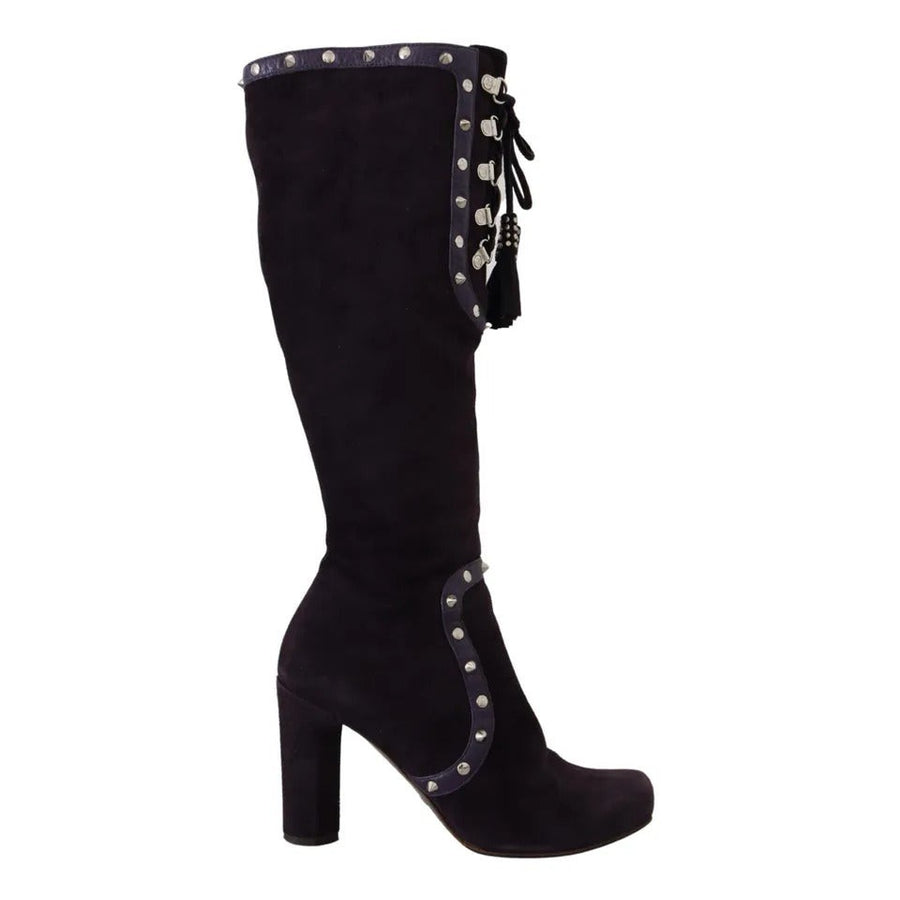 Dolce & Gabbana Purple Suede Leather Studded High Boots Shoes