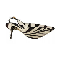 Dolce & Gabbana Black White Zebra Leather Heels Slingback Shoes