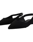 Dolce & Gabbana Black Flats Crystal Slingback Charmeuse Shoes