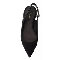 Dolce & Gabbana Black Flats Crystal Slingback Charmeuse Shoes