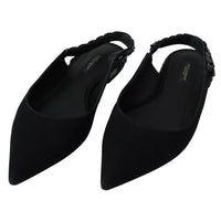 Dolce & Gabbana Black Flats Crystal Slingback Charmeuse Shoes