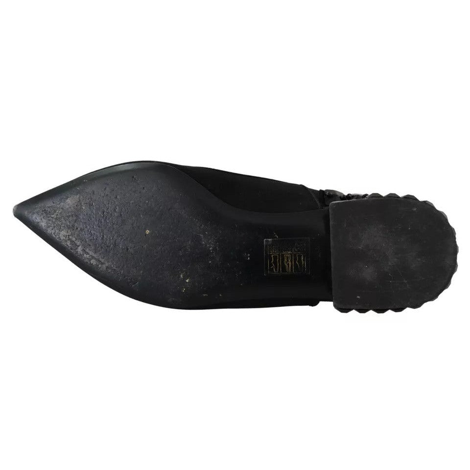 Dolce & Gabbana Black Flats Crystal Slingback Charmeuse Shoes