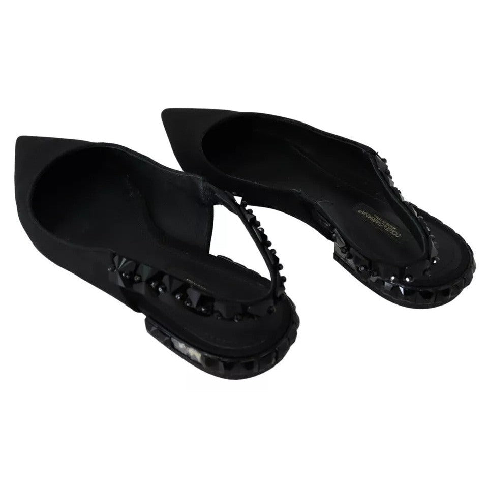 Dolce & Gabbana Black Flats Crystal Slingback Charmeuse Shoes