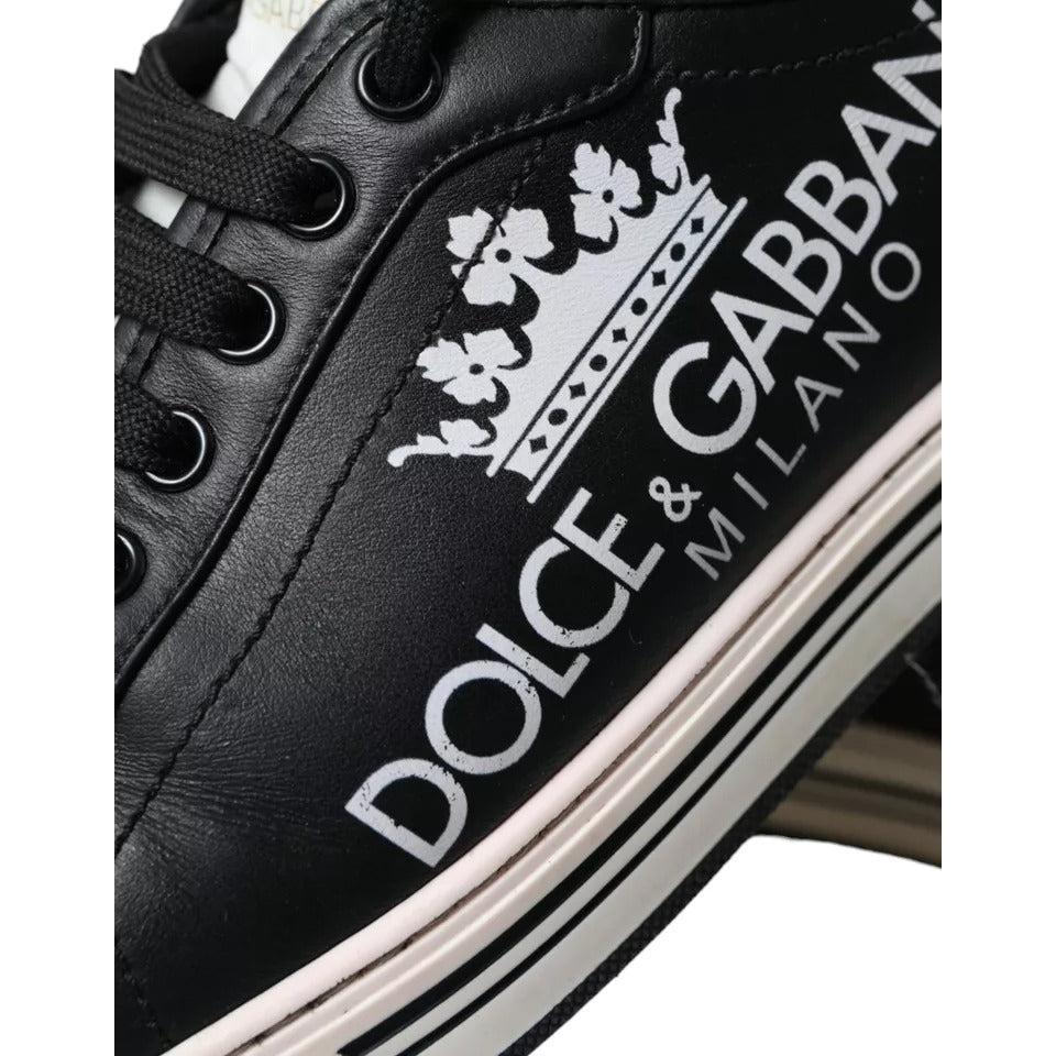 Dolce &amp; Gabbana Black Leather Crown Milano Men Sneakers Shoes