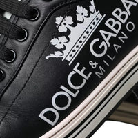 Dolce & Gabbana Black Leather Crown Milano Men Sneakers Shoes