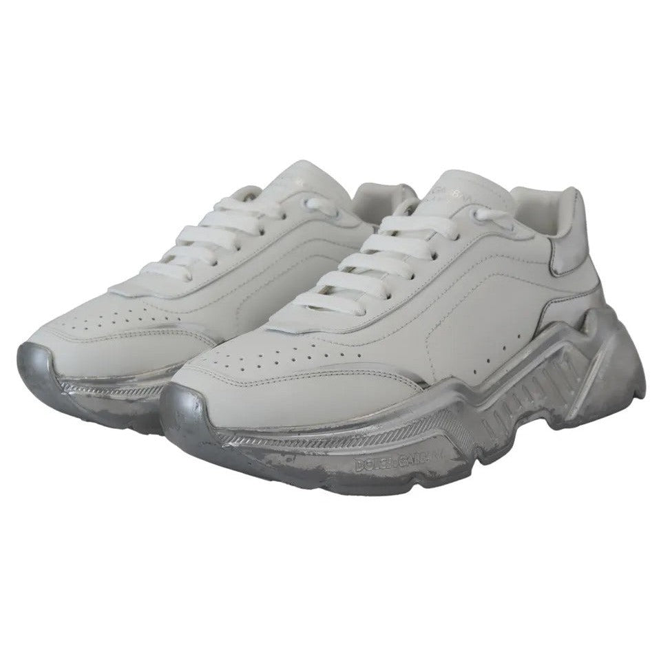 Dolce &amp; Gabbana White Silver Leather Daymaster Sneakers Shoes