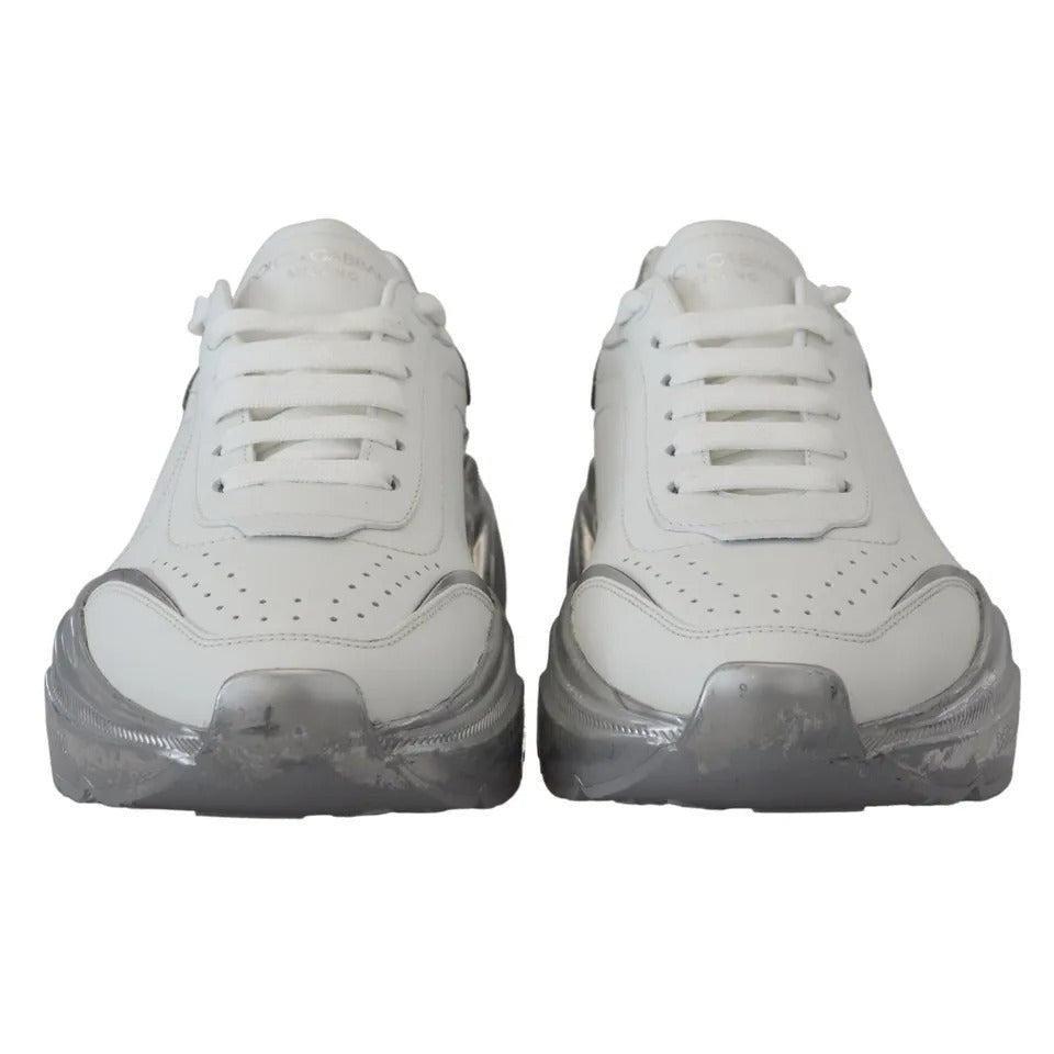 Dolce &amp; Gabbana White Silver Leather Daymaster Sneakers Shoes