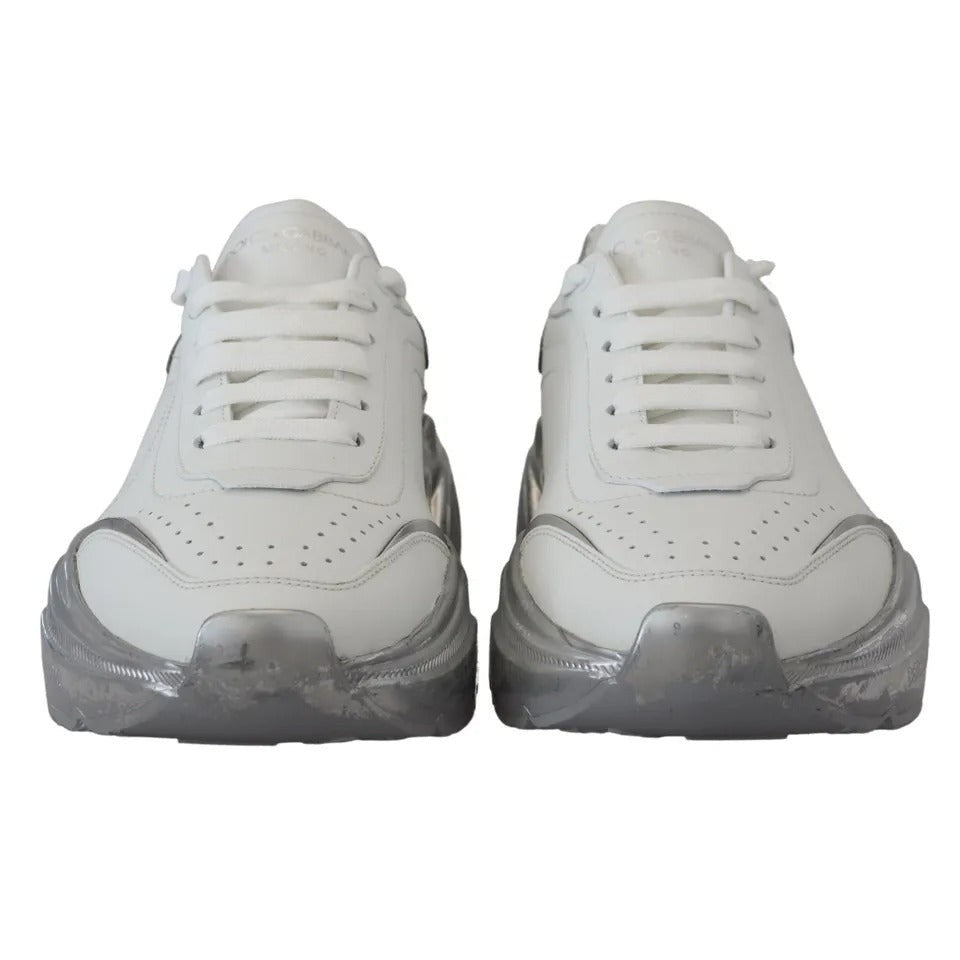 Dolce & Gabbana White Silver Leather Daymaster Sneakers Shoes