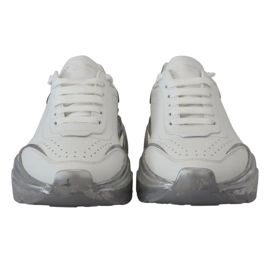 Dolce & Gabbana White Silver Leather Daymaster Sneakers Shoes