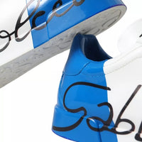 Dolce & Gabbana White Blue Leather Logo Low Top Sneakers Shoes