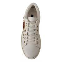 Dolce & Gabbana White Leather Gold Red Heart Sneakers Shoes