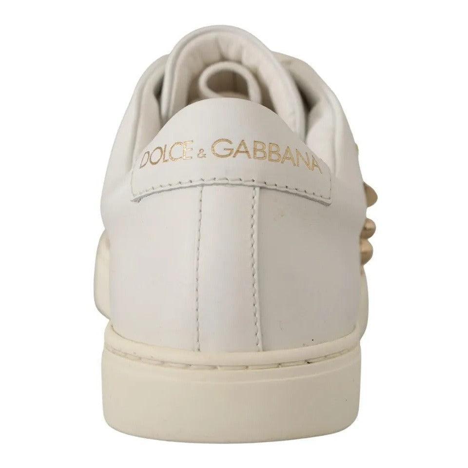 Dolce &amp; Gabbana White Leather Gold Red Heart Sneakers Shoes