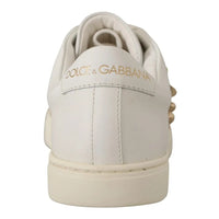 Dolce & Gabbana White Leather Gold Red Heart Sneakers Shoes