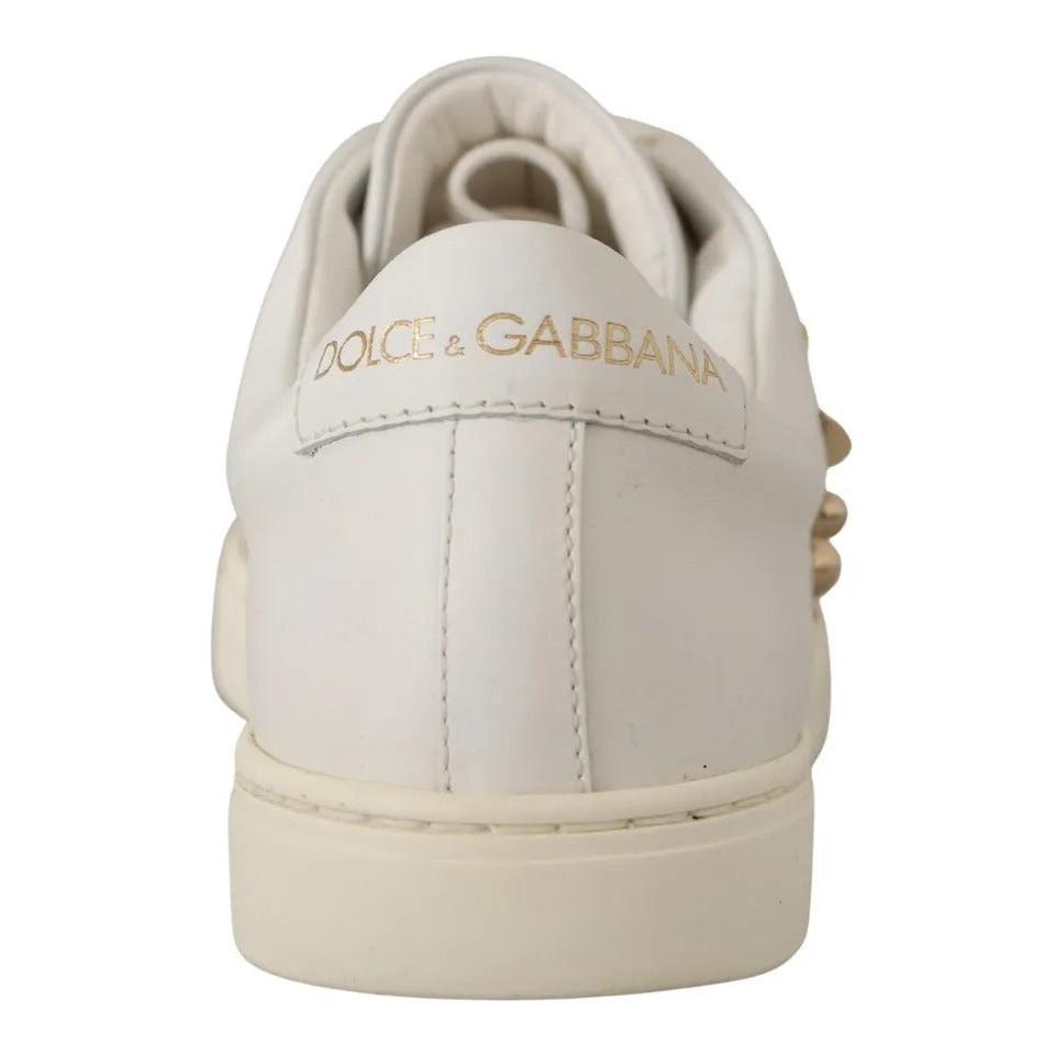 Dolce &amp; Gabbana White Leather Gold Red Heart Sneakers Shoes