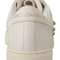 Dolce & Gabbana White Leather Gold Red Heart Sneakers Shoes