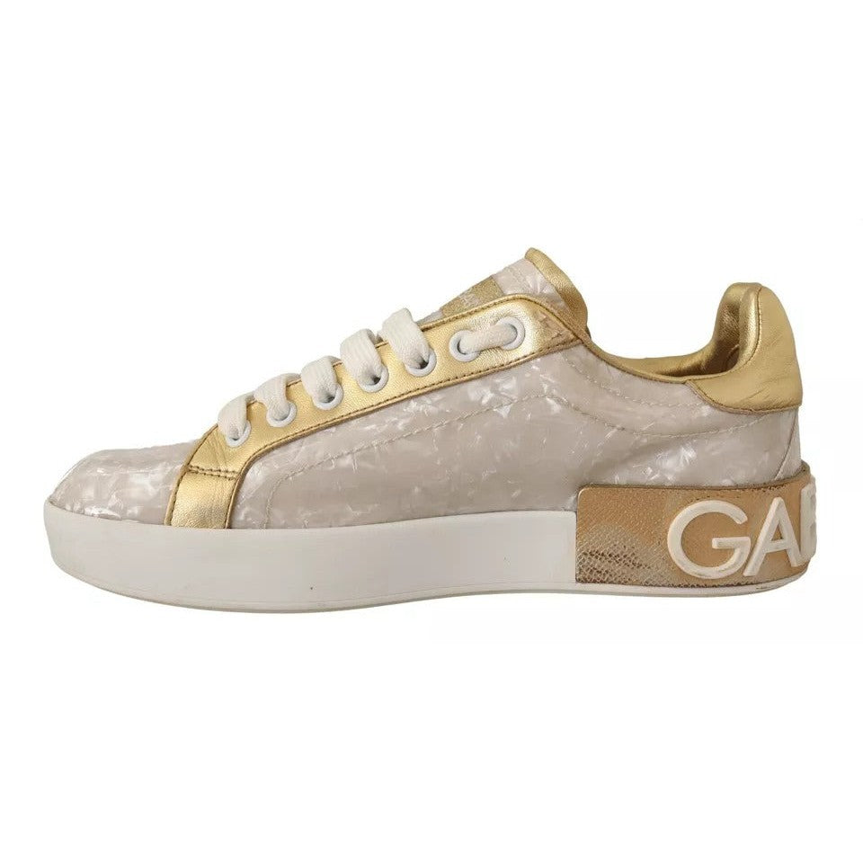 Dolce & Gabbana White Portofino Mother Of Pearl Sneakers Casual Shoes