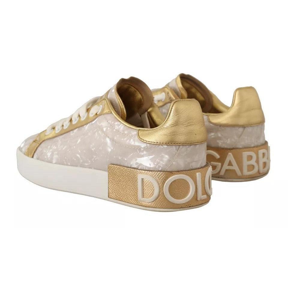 Dolce &amp; Gabbana White Portofino Mother Of Pearl Sneakers Casual Shoes