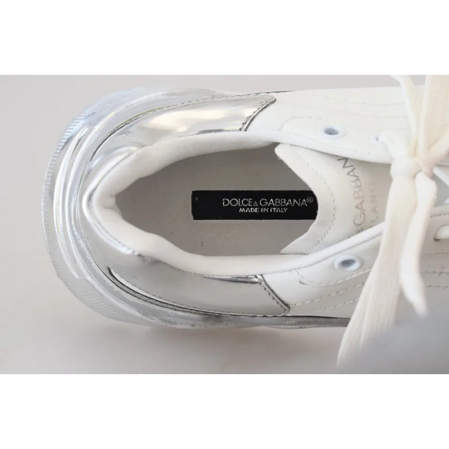 Dolce & Gabbana White Silver Leather Daymaster Women Sneakers Shoes