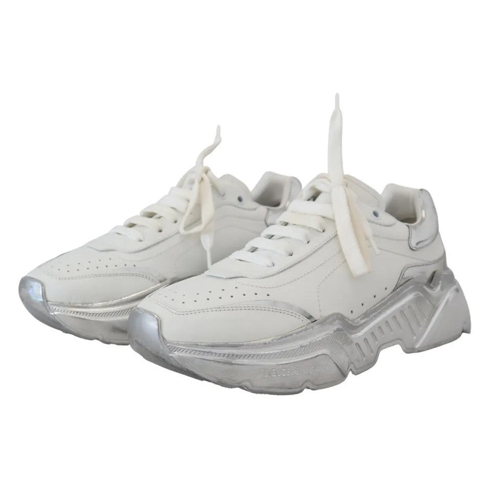 Dolce &amp; Gabbana White Silver Leather Daymaster Women Sneakers Shoes