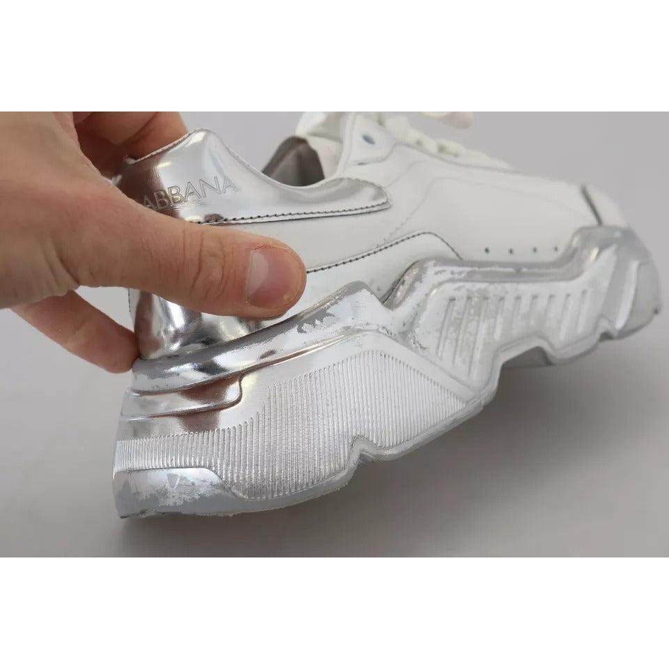 Dolce &amp; Gabbana White Silver Leather Daymaster Women Sneakers Shoes