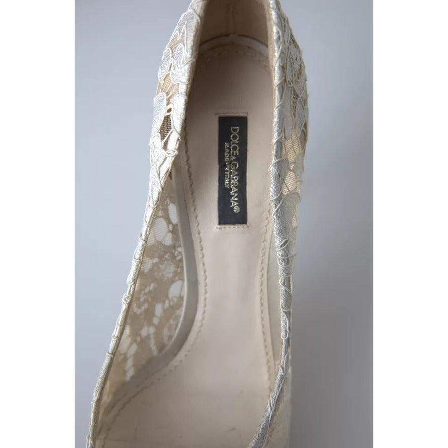 Dolce & Gabbana White Taormina Lace Crystal Heels Pumps Shoes