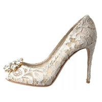 Dolce & Gabbana White Taormina Lace Crystal Heels Pumps Shoes