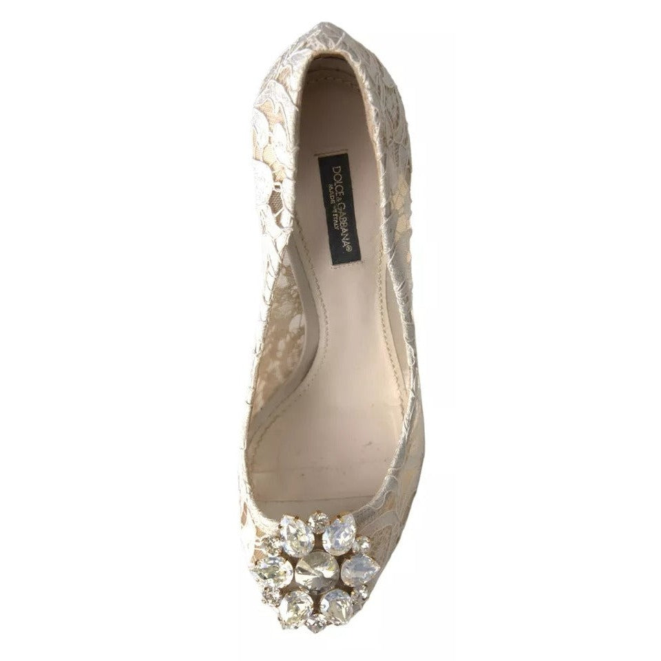 Dolce & Gabbana White Taormina Lace Crystal Heels Pumps Shoes