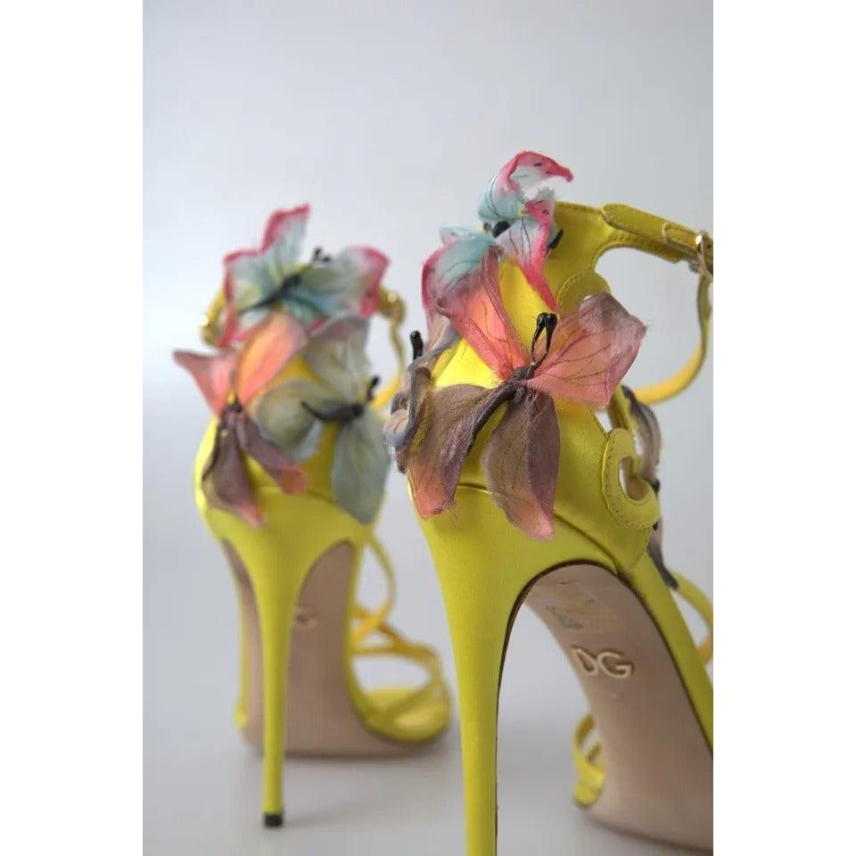 Dolce &amp; Gabbana Yellow Butterfly Applique Sandals Shoes