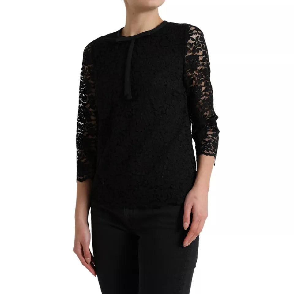 Dolce &amp; Gabbana Black Floral Lace Blouse T-shirt Staff Top