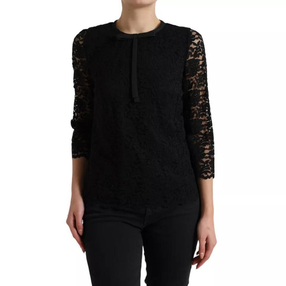 Dolce &amp; Gabbana Black Floral Lace Blouse T-shirt Staff Top