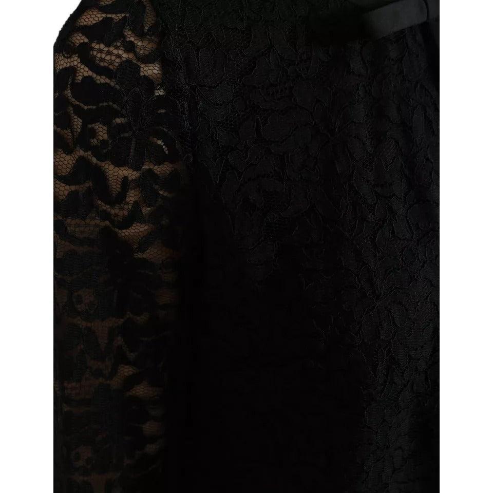 Dolce &amp; Gabbana Black Floral Lace Blouse T-shirt Staff Top