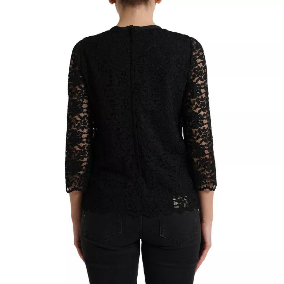 Dolce &amp; Gabbana Black Floral Lace Blouse T-shirt Staff Top