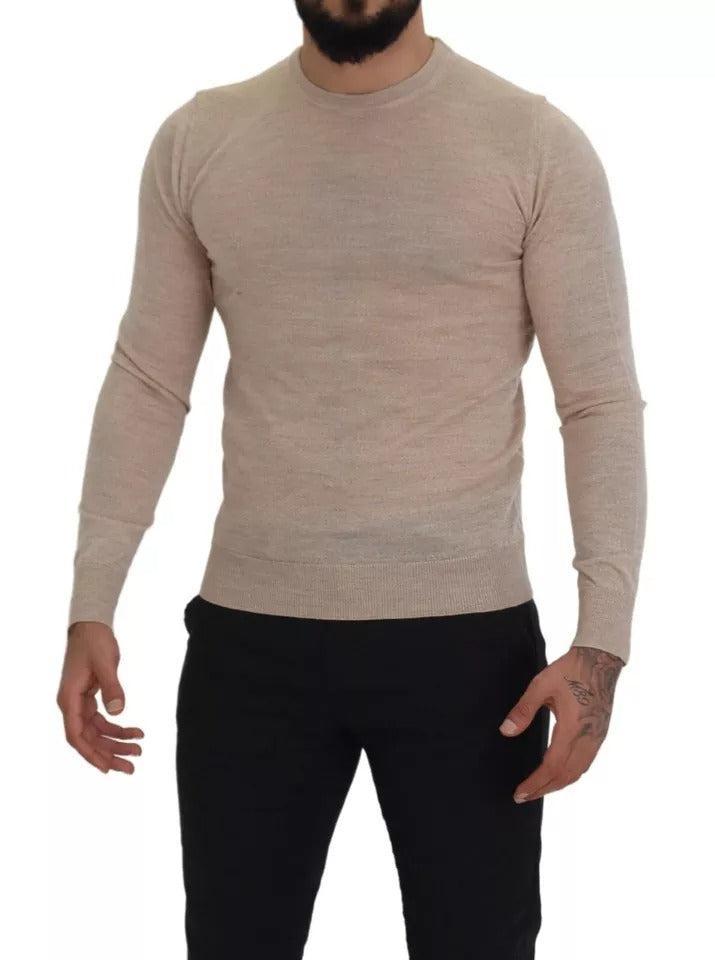 Dolce &amp; Gabbana Beige Virgin Wool Crew Neck Pullover Sweater