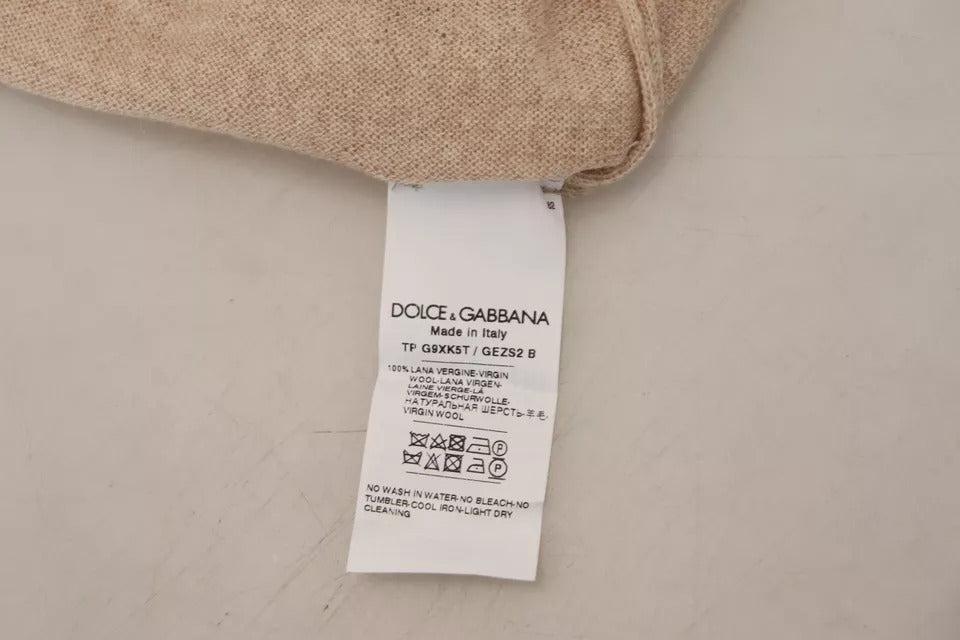 Dolce &amp; Gabbana Beige Virgin Wool Crew Neck Pullover Sweater