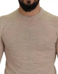 Dolce & Gabbana Beige Virgin Wool Crew Neck Pullover Sweater