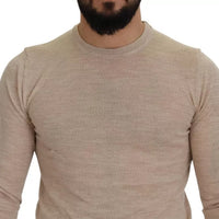 Dolce & Gabbana Beige Virgin Wool Crew Neck Pullover Sweater