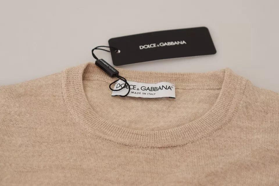 Dolce &amp; Gabbana Beige Virgin Wool Crew Neck Pullover Sweater