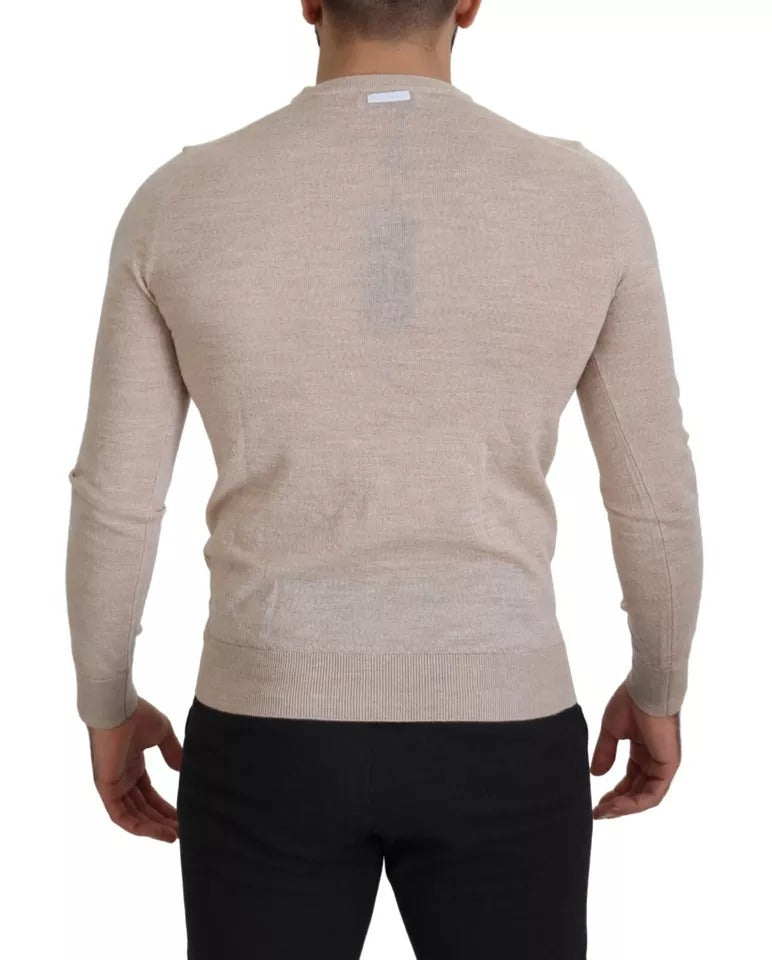 Dolce & Gabbana Beige Virgin Wool Crew Neck Pullover Sweater