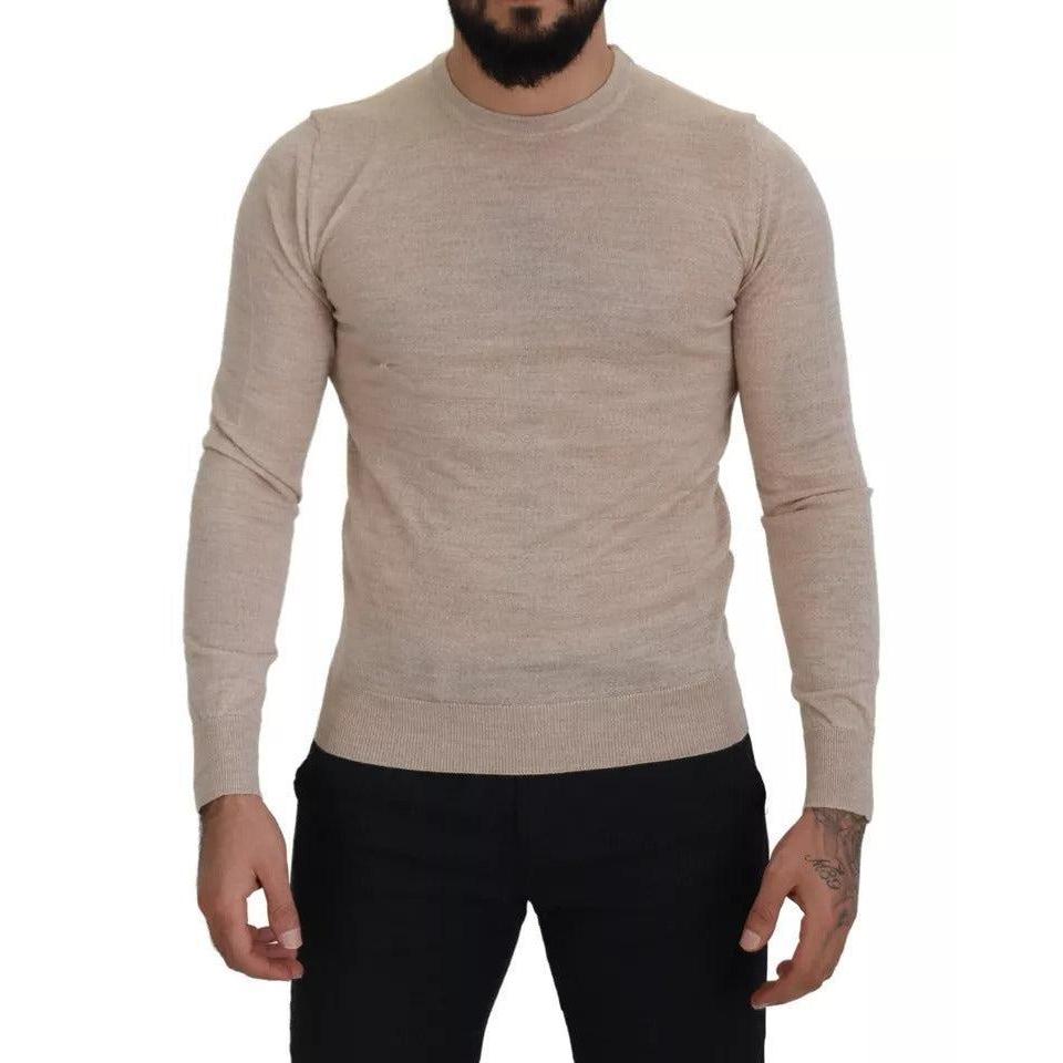 Dolce &amp; Gabbana Beige Virgin Wool Crew Neck Pullover Sweater