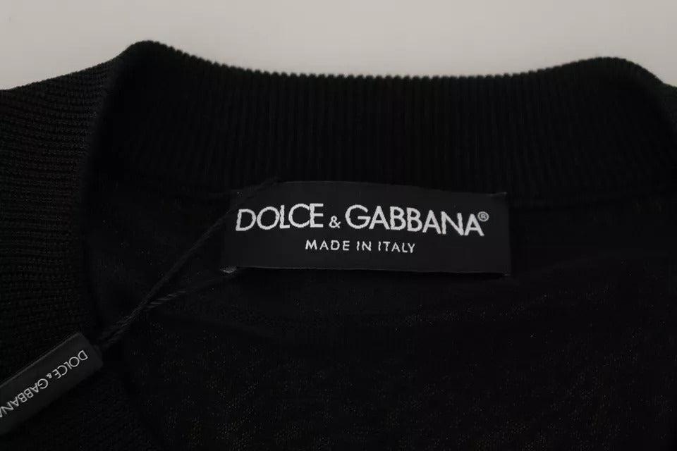 Dolce &amp; Gabbana Black Polyester Crewneck Men Pullover Sweater