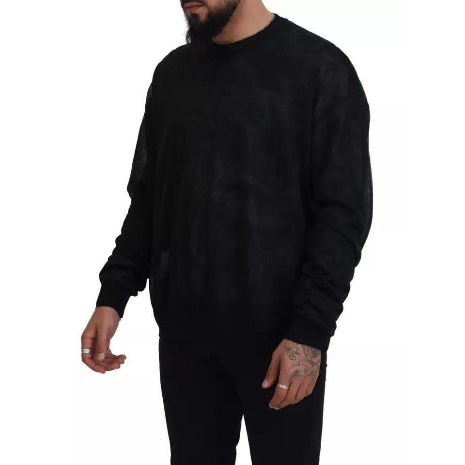 Dolce &amp; Gabbana Black Polyester Crewneck Pullover Sweater