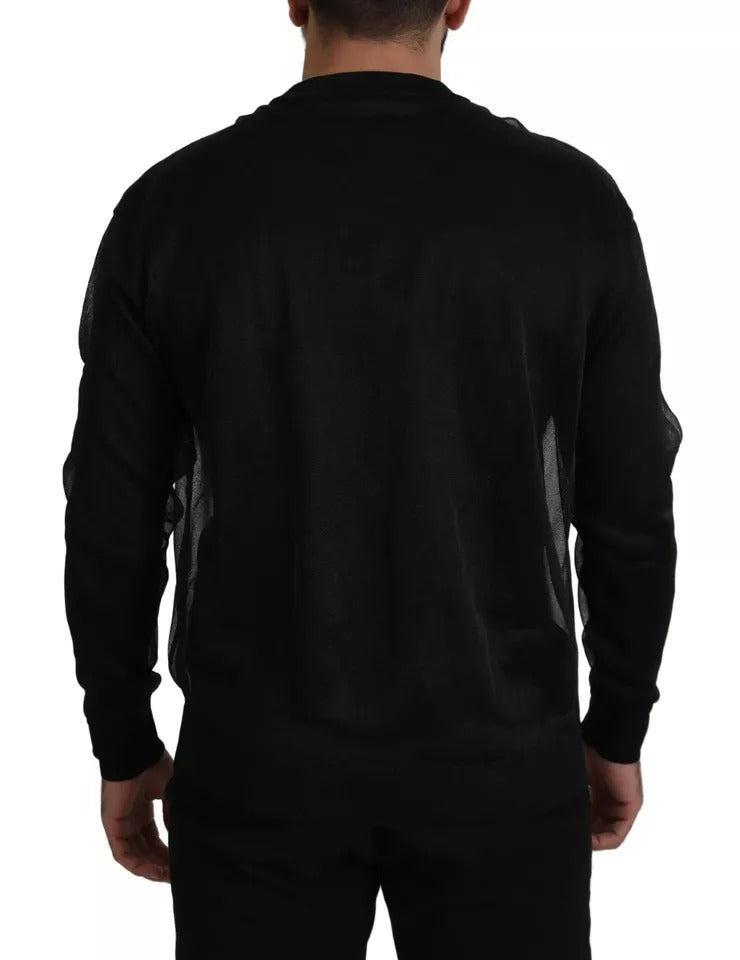 Dolce &amp; Gabbana Black Polyester Logo Men Pullover Sweater