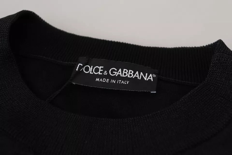 Dolce & Gabbana Black Polyester Logo Men Pullover Sweater